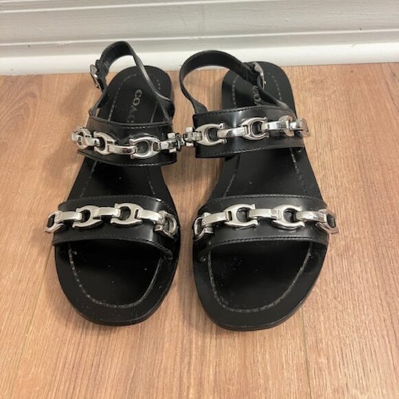 Coach “Eden” Metallic Logo Link Leather Sandals Size 6 - Picture 3 of 6